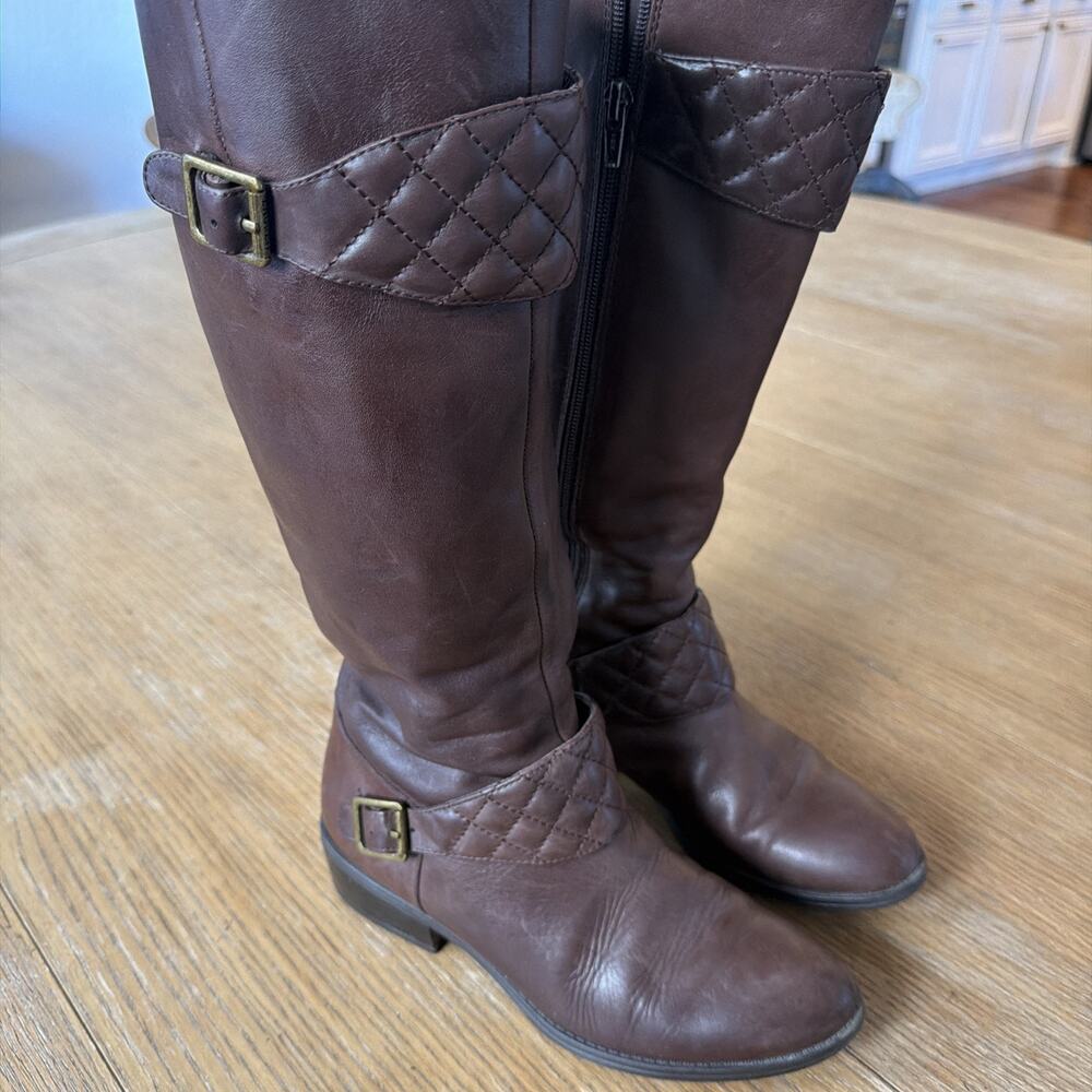RALPH LAUREN Womens 7 B Brown Leather Meveah Knee High Riding Boots Equestrian